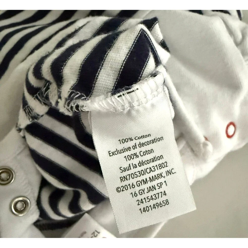 Gymboree Baby Girl 12-18M Nautical Stripe Red White Blue Romper Patriotic Cotton
